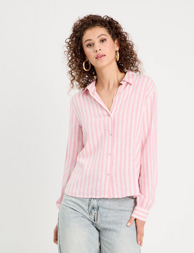 Chemise manches longues contenant du lin rose clair femme