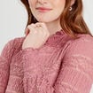 Blouse dentelle col montant vieux rose femme