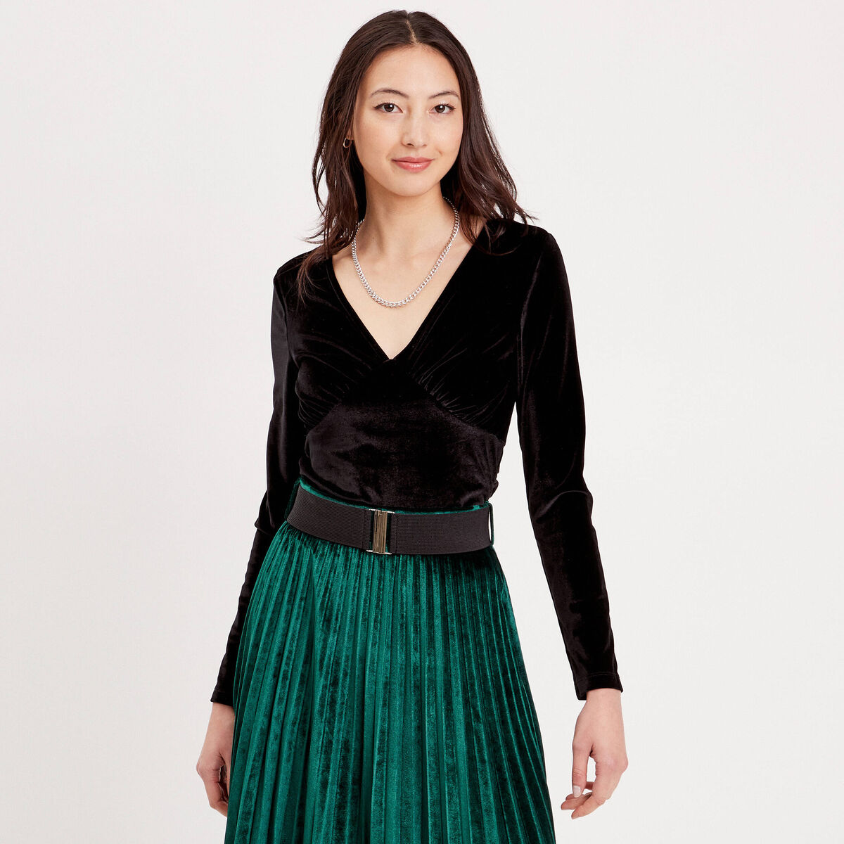 T-shirt velours cintré noir femme