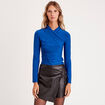 Blouse satin drapé bleu electrique femme