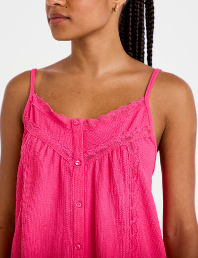 D&eacute;bardeur d&eacute;tails dentelle rose fushia femme
