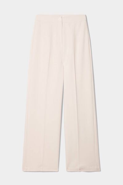 Pantalon city large pinces ecru femme