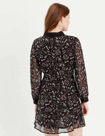 Robe évasée col polo noir femme