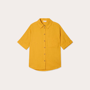 Chemise manches courtes contenant du lin jaune citron femme