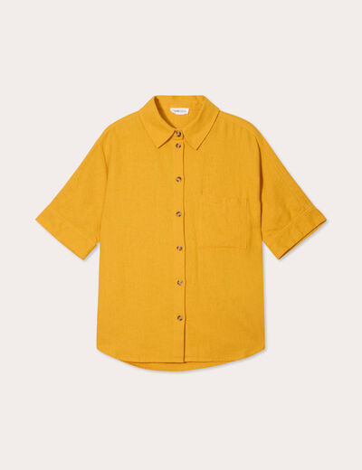 Chemise manches courtes contenant du lin jaune citron femme