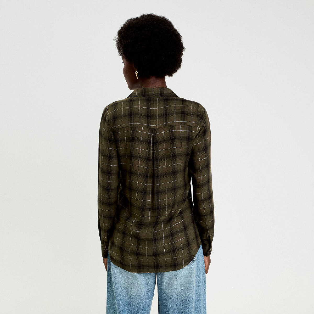 Chemise &agrave; carreaux fils m&eacute;tallis&eacute;s vert menthe femme