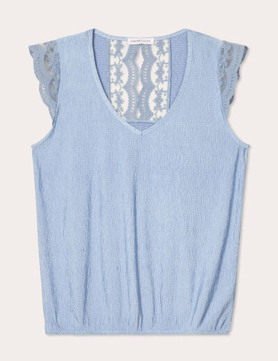 Blouse sans manches plissée bleu gris femme