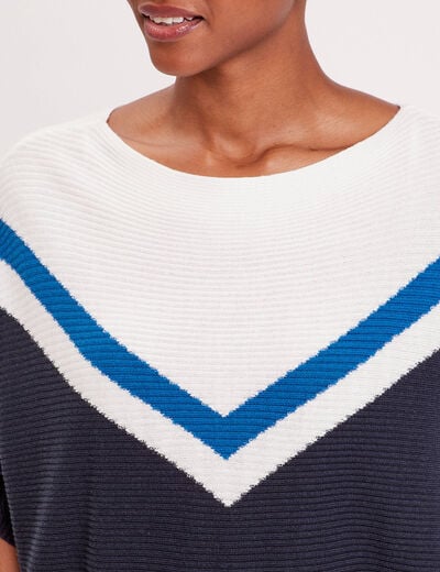 Pull manches 3/4 chauve-souris bleu marine femme