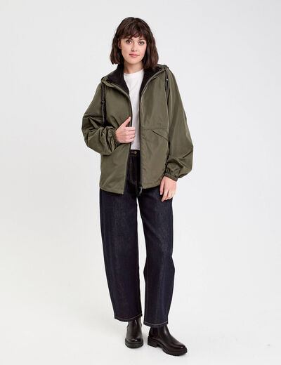 Parka déperlante 2-en-1 vert kaki femme