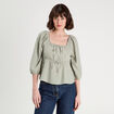Blouse manches 3/4 vert kaki femme