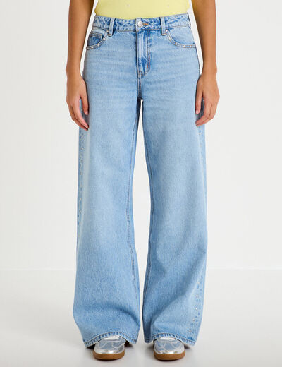 Jean d&eacute;tails clout&eacute;s denim bleach femme