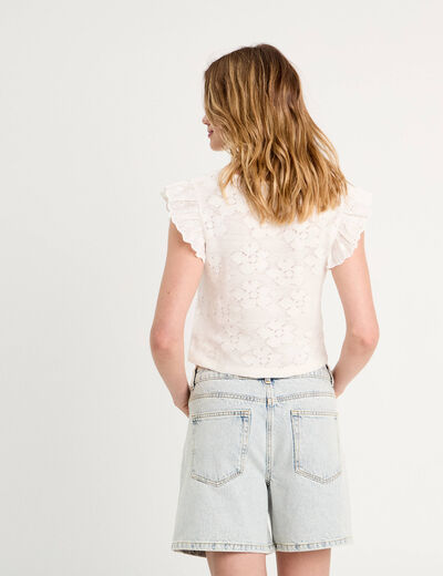 T-shirt manches volants ecru femme