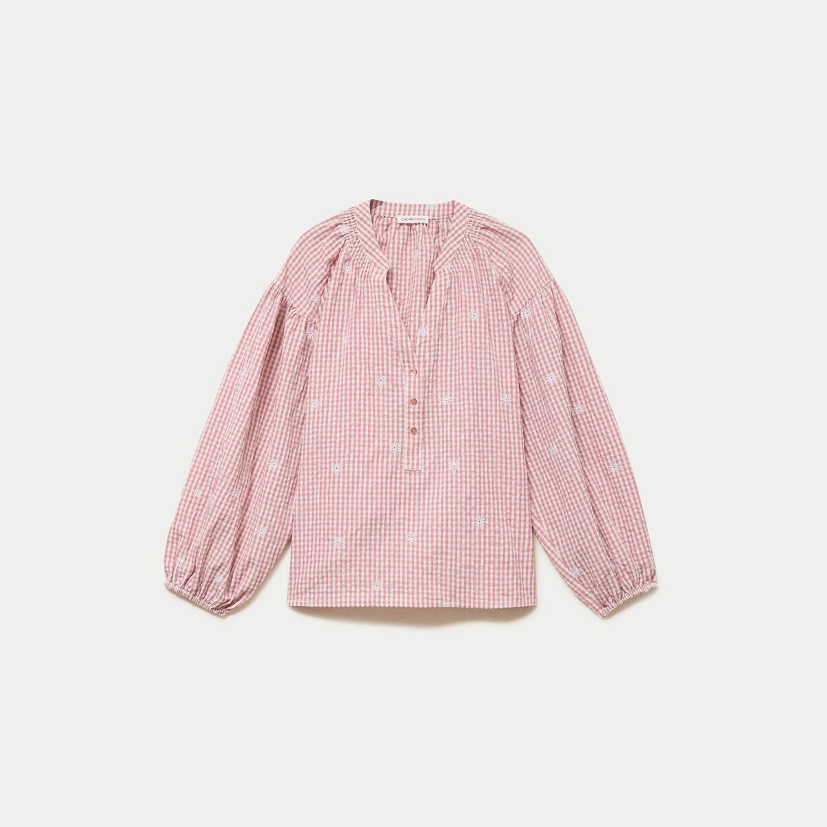 Blouse vichy brod&eacute;e rose femme