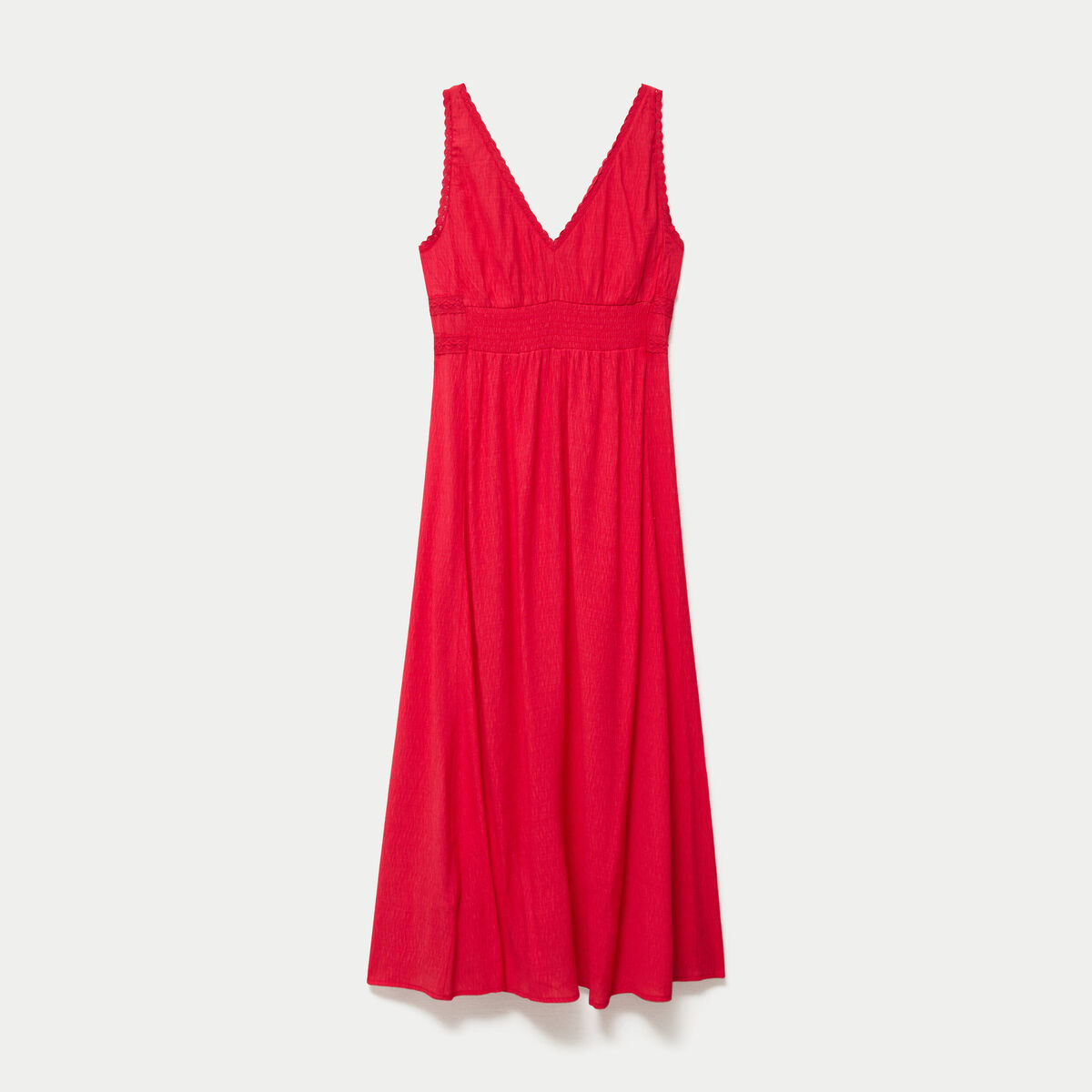 Robe longue &eacute;vas&eacute;e col v sans manches rouge femme