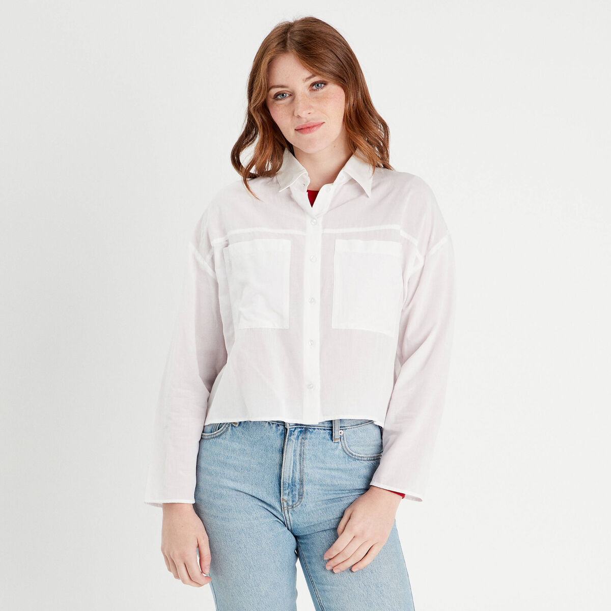 Chemise manches longues poches ecru femme