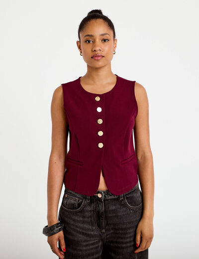 Gilet sans manches col rond bordeaux femme