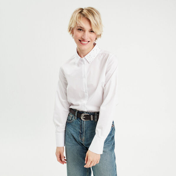 chemise manches longues clous ecru femme Chemise manches longues clous ecru femme