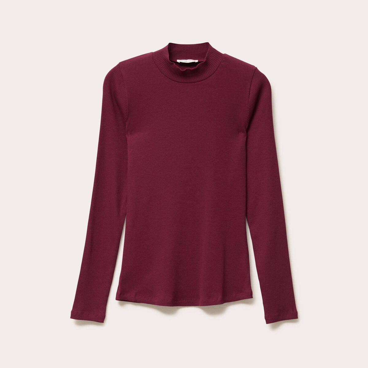 T-shirt manches longues c&ocirc;tel&eacute; bordeaux femme