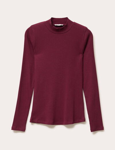 T-shirt manches longues côtelé bordeaux femme
