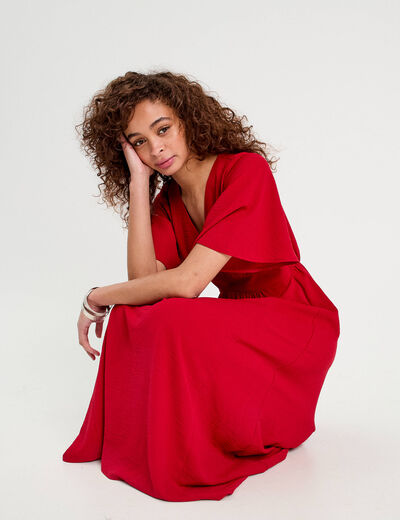 Robe longue évasée rouge femme
