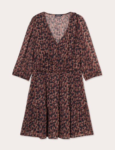 Robe évasée manches 3/4 marron femme