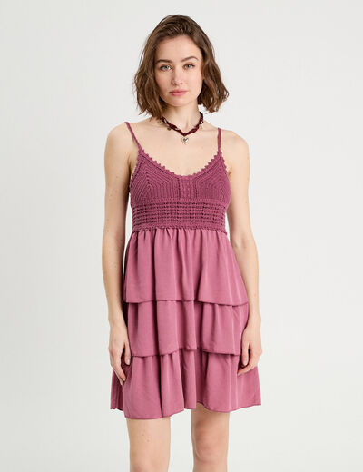 Robe évasée bretelles vieux rose femme