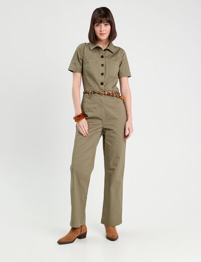 Combinaison pantalon ceinturée vert kaki femme