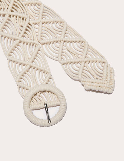 Ceinture large effet macramé ecru femme