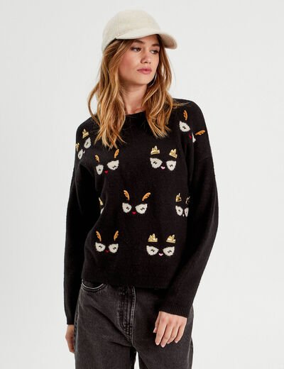 Pull manches longues noir femme
