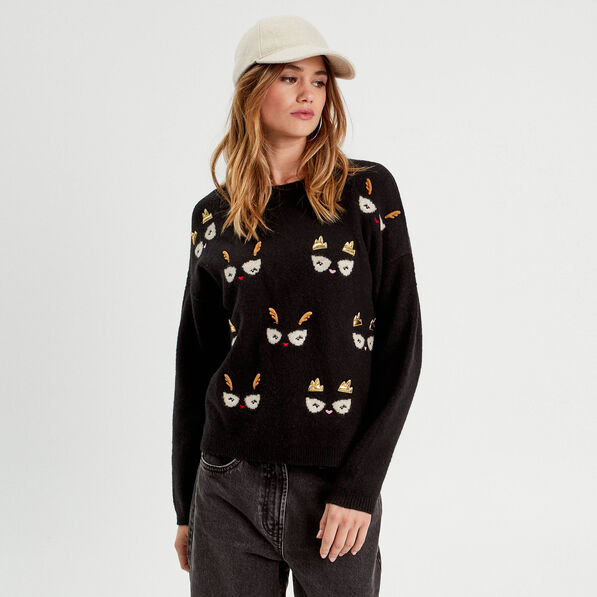 Pull manches longues noir femme