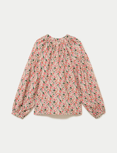 Blouse ample col v manches longues blanc femme