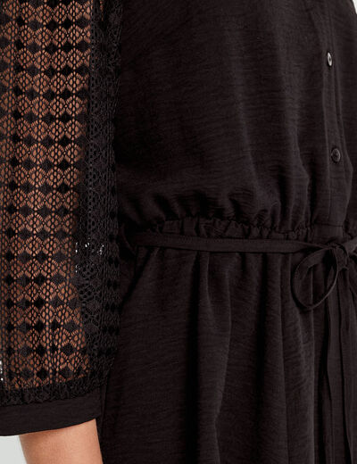 Robe trapèze manches dentelle noir femme