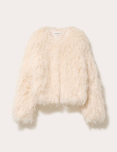 Veste fausse fourrure ecru femme