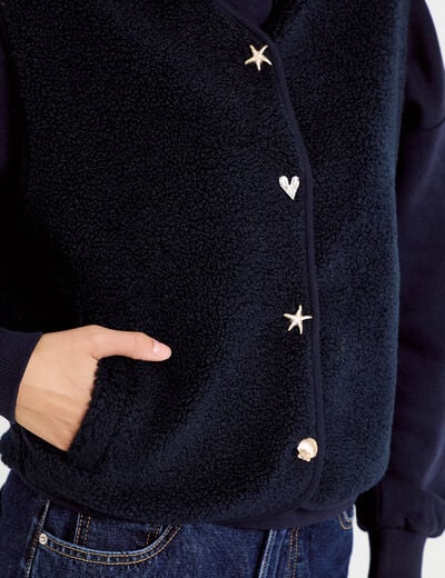 Gilet sans manches effet polaire col v bleu marine femme