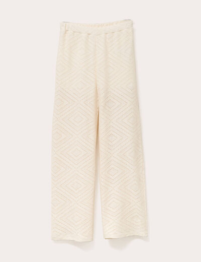 Pantalon droit ajouré ecru femme