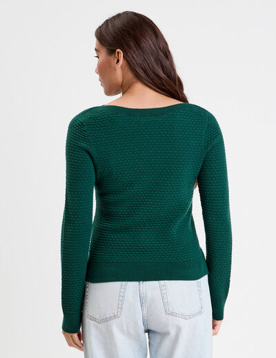 Pull col bateau vert foncé femme