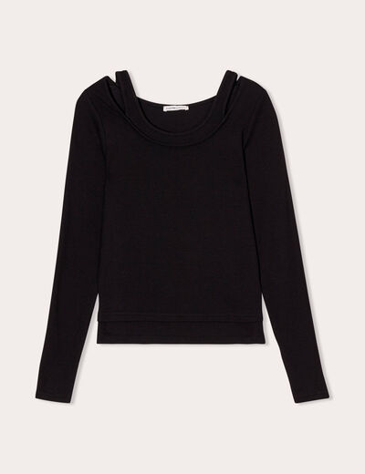 T-shirt manches longues 2-en-1 noir femme