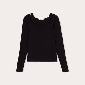 t shirt manches longues 2 en 1 noir femme T-shirt manches longues 2-en-1 noir femme