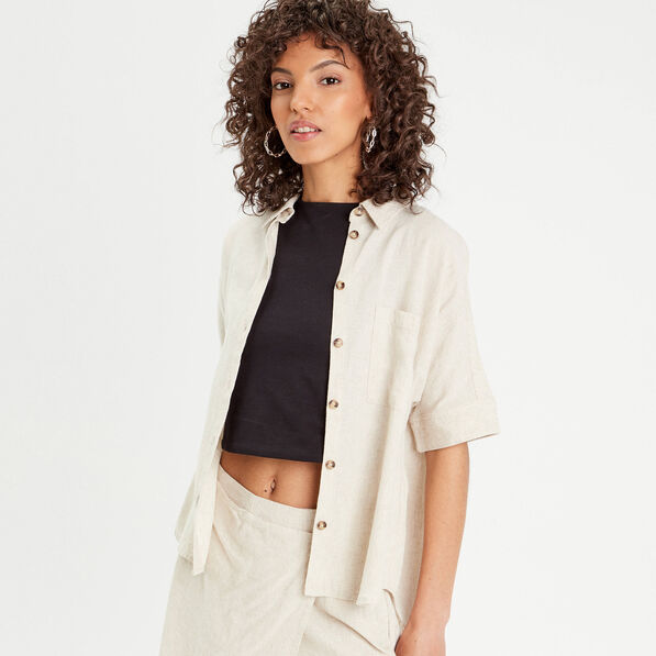 chemise droite contenant du lin beige femme Chemise droite contenant du lin beige femme