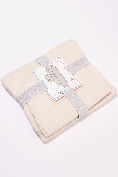 Ensemble écharpe et bonnet beige femme