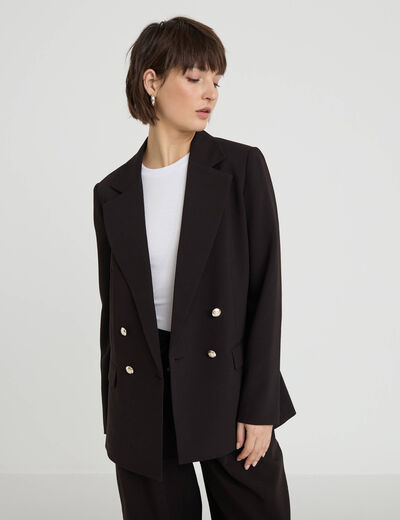 Blazer col tailleur manches longues noir femme