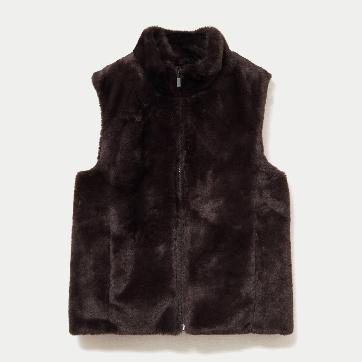 Veste sans manches fermeture zipp&eacute;e marron fonc&eacute; femme