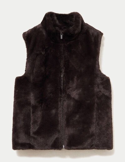Veste sans manches fermeture zipp&eacute;e marron fonc&eacute; femme