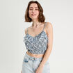 Blouse cropped volants bleu femme