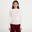 T-shirt col b&eacute;nitier manches longues ecru femme