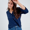 Chemise manches 3/4 bleu marine femme