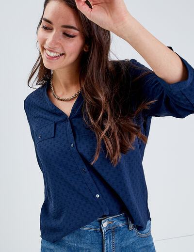 Chemise manches 3/4 bleu marine femme