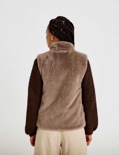 Veste sans manches fermeture zipp&eacute;e taupe femme