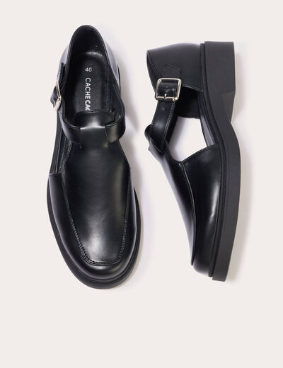 Derbies denim noir enduit femme