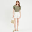T-shirt manches courtes ajouré vert kaki femme